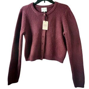 Pink Rose Cropped Button up Cardigan Sweater size M - Port Wine color